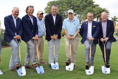March 28, 2024 Boca Woods Country Club Woods Course Renovation Groundbreaking Ceremony.  Pictured left to right: Bill Hirchert, Director of Golf Course Maintenace, Jeff Gullett, Director of Golf, Bryce Swanson, Associate Designer, Mike Nealy, Greens Committee Chair, Rees Jones, Architect, David Sweet, GM/COO, Dustin Whisenhunt, Club President