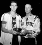 Jerry West w Lenny Wilkens with championship cup at East-West College All Star Game_ Madison Sq Garden_Mar 26 1960