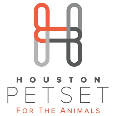 Houston PetSet Logo - orange and grey interlocking 'H' with Houston PetSet, For The Animals underneath.