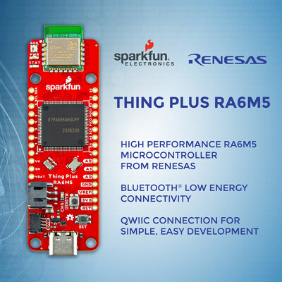 Clocking in at 200MHz, the SparkFun RA6M5 Thing+ is ideal for makers who crave power and ease of use. Its extensive features and user-friendly design make it the perfect platform to turn your ideas into reality!