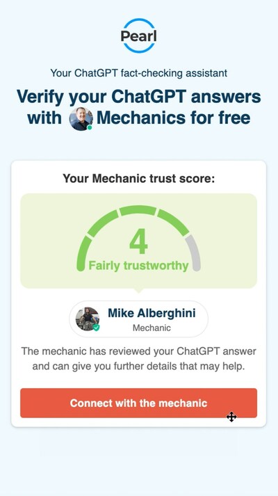 Get a "Trust Score" rating on the accuracy of your AI-generated response from a real mechanic, vet, lawyer or other expert on JustAnswer through this new custom GPT