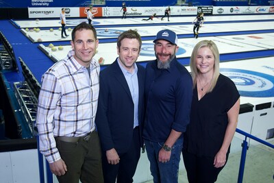 Curling Group devient propritaire du Grand Slam of Curling de Sportsnet. L-R - John Morris, Mike Cotton, Nic Sulsky, Jennifer Jones (Groupe CNW/The Curling Group)