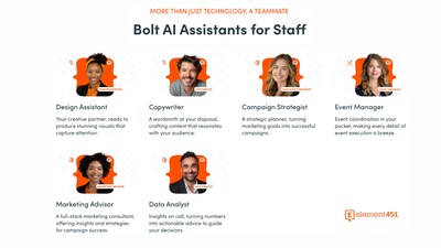 Meet Bolt, the AI Assistant family brought to you by Element451. It's not just software; it's your newest digital team member, designed to support and enhance the educational journey for everyone involved. This team was trained to support staff.