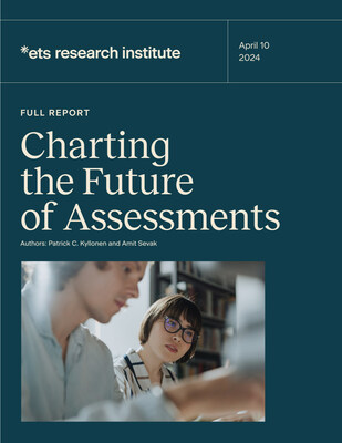 Cover page of the "Charting the Future of Assessments" report by ETS Research Institute, which outlines a strategic roadmap for maximizing the value of assessments to drive human progress.
