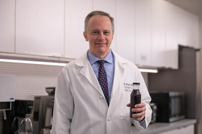 Centre for Addiction and Mental Health (CAMH) researcher Dr. Jeffrey Meyer stands with his invention, the first ever clinically validated natural supplement to prevent postpartum blues. Image courtesy of CAMH. All rights reserved. (CNW Group/Centre for Addiction and Mental Health)