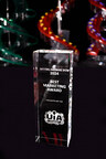 Award inscribed with Best Marketing Award for the 2024 National Hardware Show with helical feeders hanging behind.