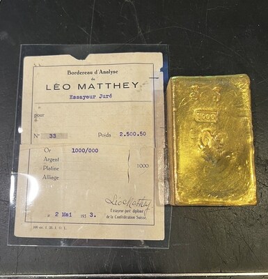 80.3-ounce gold bar assayed by Lo Matthey in 1933