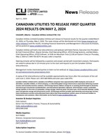 CANADIAN UTILITIES TO RELEASE FIRST QUARTER 2024 RESULTS ON MAY 2, 2024