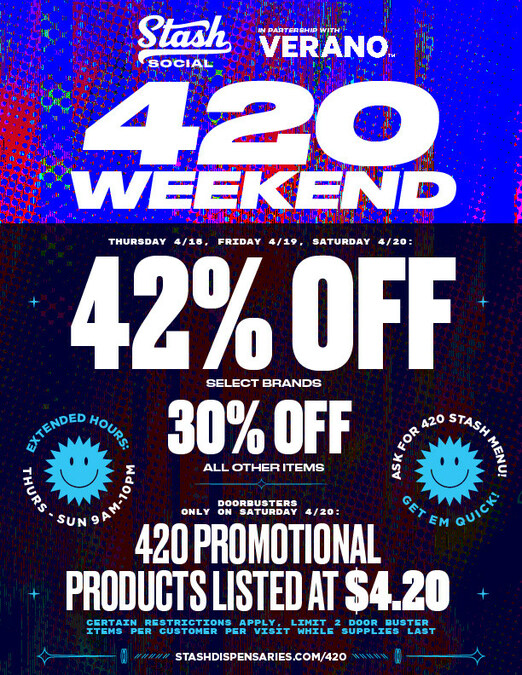 Stash Dispensaries Announces 42% off select brands, over 420 doorbuster products listed at $4.20, and Extended Store Hours for 4/20 Weekend Celebration - Vimarsana News