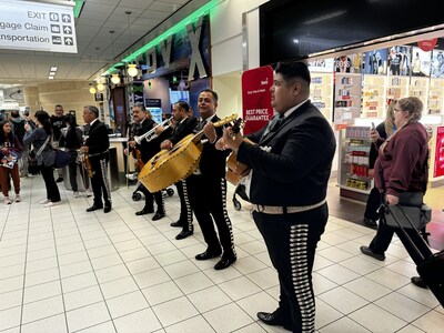A mariachi band helped celebrate Volaris Airlines' 10 years of service at Southern California's Ontario International Airport on April 10, 2024