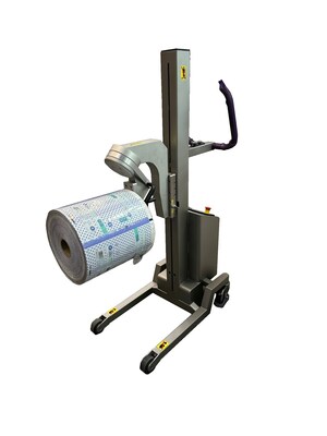 Roll Handling stainless short frame lifter with a vertical spindle attachment and manual rotation