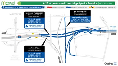 3. A-25 et pont-tunnel Louis-Hippolyte- La Fontaine, du 12 au 15 avril (1 de 2) (Groupe CNW/Ministre des Transports et de la Mobilit durable)