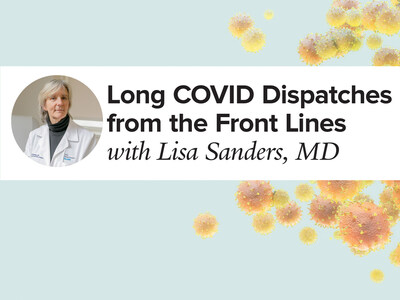 A photo of Dr. Sanders alongside the title of the new blog on the Yale Medicine website, "Long COVID Dispatches from the Front Lines.
