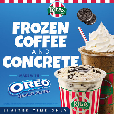 NEW Rita's Cold Brew Frozen Coffee made with OREO cookies and Rita's Cookies n' Cream Concrete