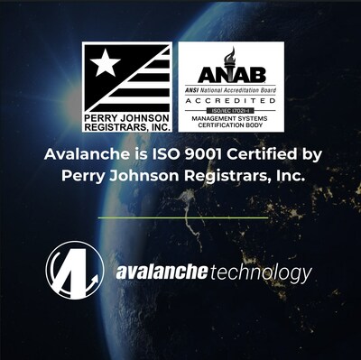 Avalanche Technology ISO 9001:2015 Certification