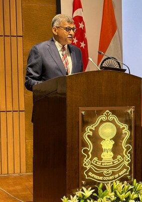 Photo caption: Chief Justice Sundaresh Menon delivering his Keynote Speech at the inaugural Singapore-India Conference on Technology