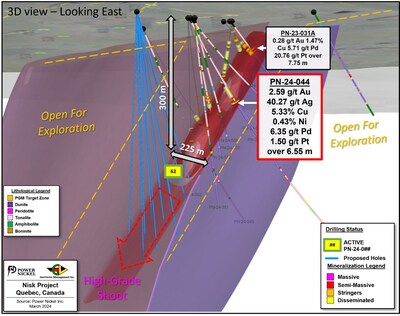 Figure 4: 3D view showing the current extent of drilling at Wildcat as well as some of the proposed holes for the upcoming summer drilling program (CNW Group/Power Nickel Inc.)
