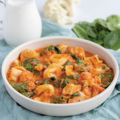 Cheese Tortellini and Cauliflower with Creamy Spinach Marinara