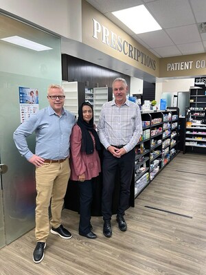 From left to right: Jon Johnson, President and CEO of Pharmacy Brands Canada; Shaheda Bhaidu, Owner of Baywest Pharmacy; and Tim Webster, Senior Director of Business and Operations. (CNW Group/Pharmacy Brands Canada)