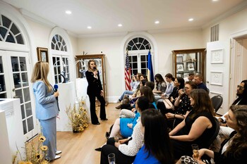 Tiffany Stevens and Olga Oleksenko, in conversation about Ukrainian jewelry. Image Credit. Radomskiy Photography