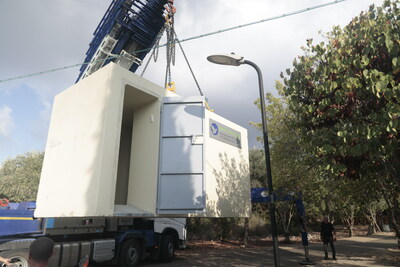 Mobile bomb shelter installed in the Manot Community in the Ma'ale Yosef Regional Council. IFCJ/Raanan Cohen