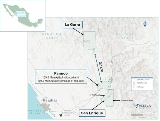 Figure 1: Location map of the San Enrique Prospect, Panuco Project and La Garra. See Company news release dated January 8, 2024 on “Updated Mineral Resource Estimate” for the Panuco project. (CNW Group/Vizsla Silver Corp.) Figure 1: Location map of the San Enrique Prospect, Panuco Project and La Garra. See Company news release dated January 8, 2024 on “Updated Mineral Resource Estimate” for the Panuco project. (CNW Group/Vizsla Silver Corp.)