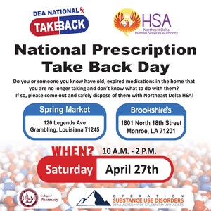 Northeast Delta Human Services Authority to host Drug Take-Back event on April 27
