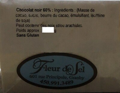 Chocolat noir 60% (Groupe CNW/Ministre de l'Agriculture, des Pcheries et de l'Alimentation)