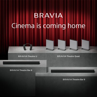 The new BRAVIA Theater line-up includes the BRAVIA Theater Bar 9 and BRAVIA Theater Bar 8 soundbars, BRAVIA Theater Quad surround system, and the BRAVIA Theater U neckband speaker.