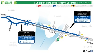 3. A-25 et pont-tunnel Louis-Hippolyte- La Fontaine, du 18 au 22 avril (2 de 2) (Groupe CNW/Ministère des Transports et de la Mobilité durable)