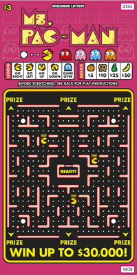 Wisconsin Lottery's Ms.PAC-MAN features the iconic art and gameplay of the arcade classic. (CNW Group/Pollard Banknote Limited)