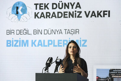 Zeynep Harezi Yılmaz, Deputy Chair of the One World Karadeniz Foundation, speaking at the event launch in Istanbul