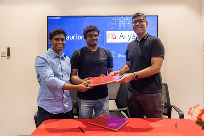 Deekshith Marla, Founder and CTO of Arya.ai, Vinay Kumar Sankarapu, Founder and CEO of Arya.ai, and Ashish Rai, CEO, Aurionpro Solutions (PRNewsfoto/Aurionpro Solutions Limited)