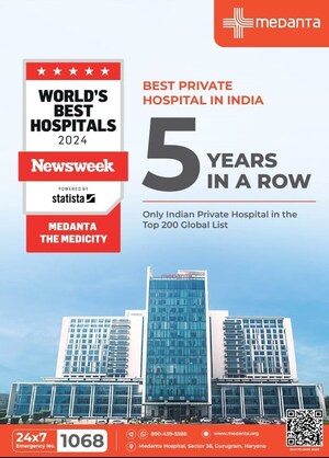 Medanta Gurugram ranks on Newsweek's 2024 list of the 'World's Best Hospitals' for the fifth consecutive year