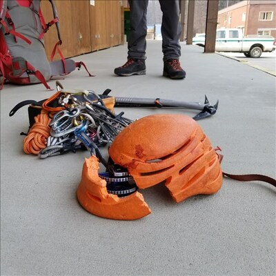 Parks Canada: Mitchell’s helmet damaged in his fall (CNW Group/Ian Manson)