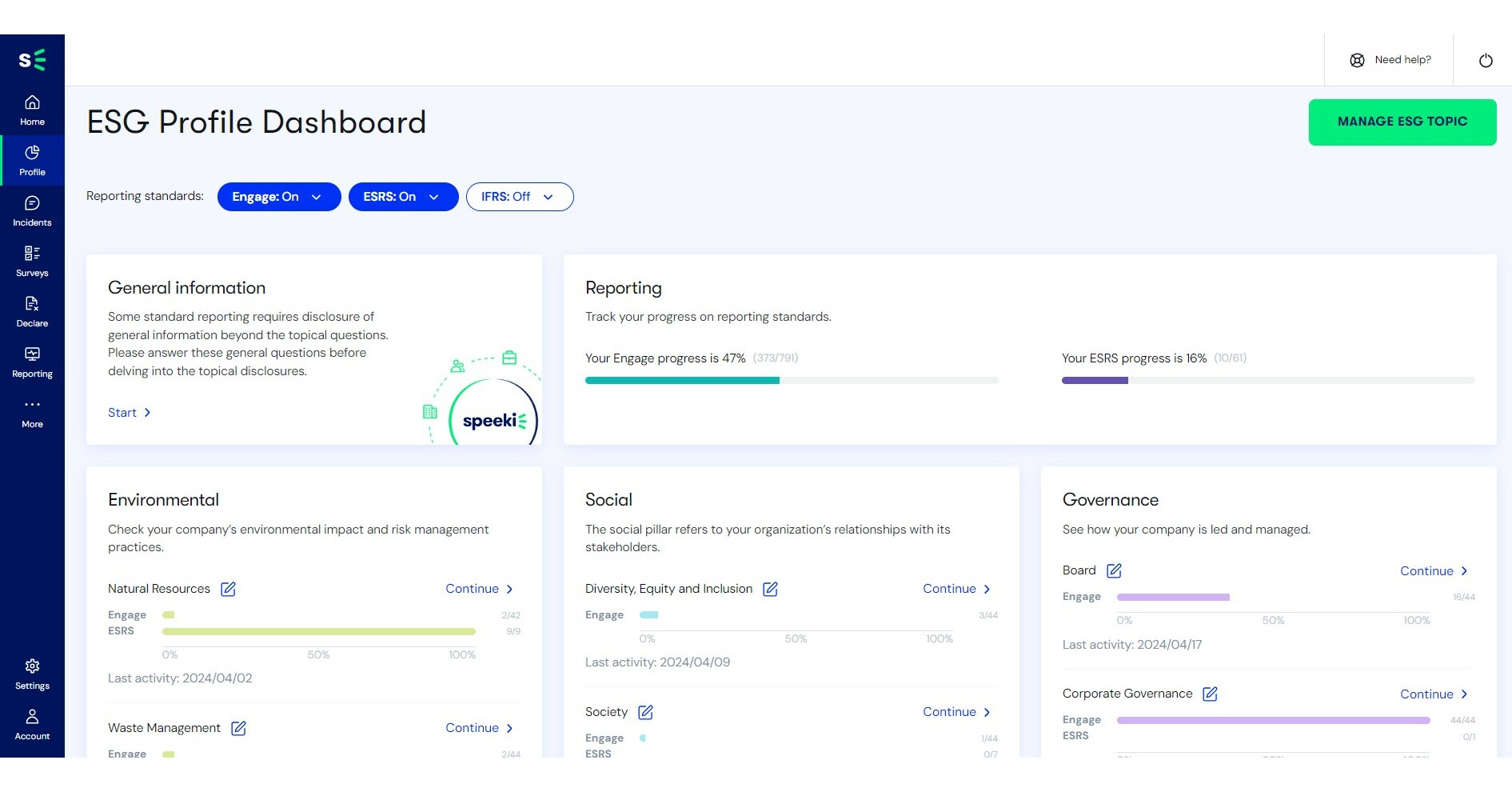 Speeki lanza funciones de generaci&oacute;n de informes para IFRS* (IFRS S1 y S2) y CSRD (ESRS)