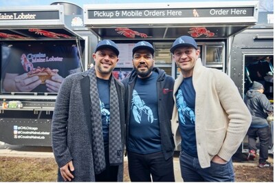 Franchisee Yunus Shahul and Cousins Maine Lobster Co-Founders Sabin Lomac and Jim Tselikis celebrate the first Chicago CML truck grand opening on February 10th, 2024, at Pollyanna Brewing Company in Roselle, IL.