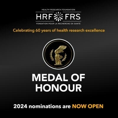 Nominations for this year’s prestigious HRF Medal of Honour are open. This award recognizes remarkable individuals whose contributions have enhanced Canadians’ lives and advanced health knowledge in Canada and abroad. (CNW Group/Innovative Medicines Canada)