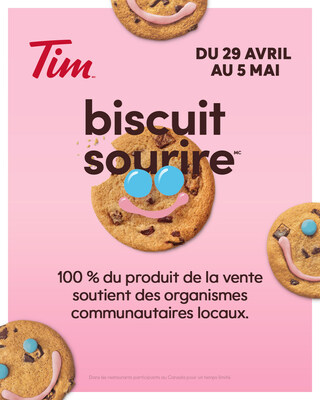 La semaine du biscuit sourire Tim Hortons est de retour le 29 avril, et 100 % des recettes sont verses en don  des organismes caritatifs et des groupes communautaires locaux (Groupe CNW/Tim Hortons)
