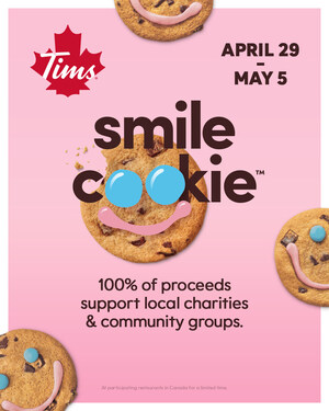 Tim Hortons week-long Smile Cookie campaign returns on April 29 with 100% of proceeds from each cookie sold donated to local charities and community groups