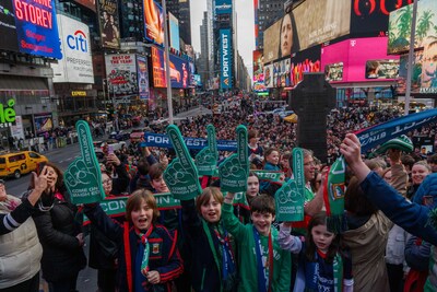 Co. Mayo supporters gather in front of Portwest Billboard in Times Square, New York City, U.S. Photo: Adam Gray, INPHO Photography