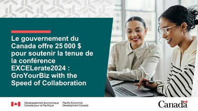 Le gouvernement du Canada offre 25 000 $ pour soutenir la tenue de la conférence EXCELerate2024 : GroYourBiz with the Speed of Collaboration (Groupe CNW/Développement économique Canada pour le Pacifique)