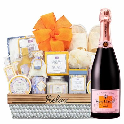 Veuve Clicquot Brut Rose Champagne and Spa Gift Basket