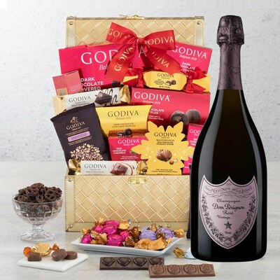 Dom Perignon Rose Champagne and Golden Gift Basket