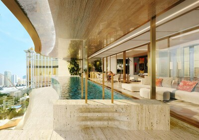 Capella at Galaxy Macau features an infinity-edge pool in each of the 36 Sky Villas designed by Moinard Betaille