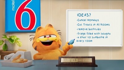 Garfield takes on the role of the first-ever Motel 6 Chief Pet Officer.