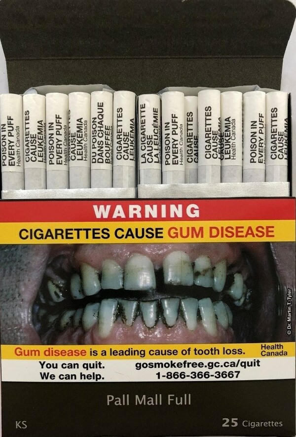 Canadian cigarette package warnings on individual cigarettes (CNW Group/Canadian Cancer Society)