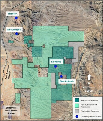 Figure 2. Location of the Domeyko landholding in relation to third party, signficant copper-gold mines, 30km south of Costa Fuego's planned central processing (CNW Group/Hot Chili Limited)