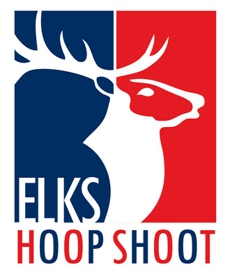 Elks Hoop Shoot logo features a blue and red background with an Elk on top.