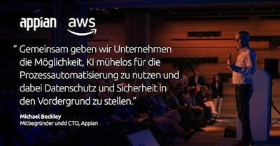 Appian unterzeichnet strategische Kooperationsvereinbarung mit AWS für private KI zur End-to-End-Prozessautomatisierung. (PRNewsfoto/Appian) Appian unterzeichnet strategische Kooperationsvereinbarung mit AWS für private KI zur End-to-End-Prozessautomatisierung. (PRNewsfoto/Appian)